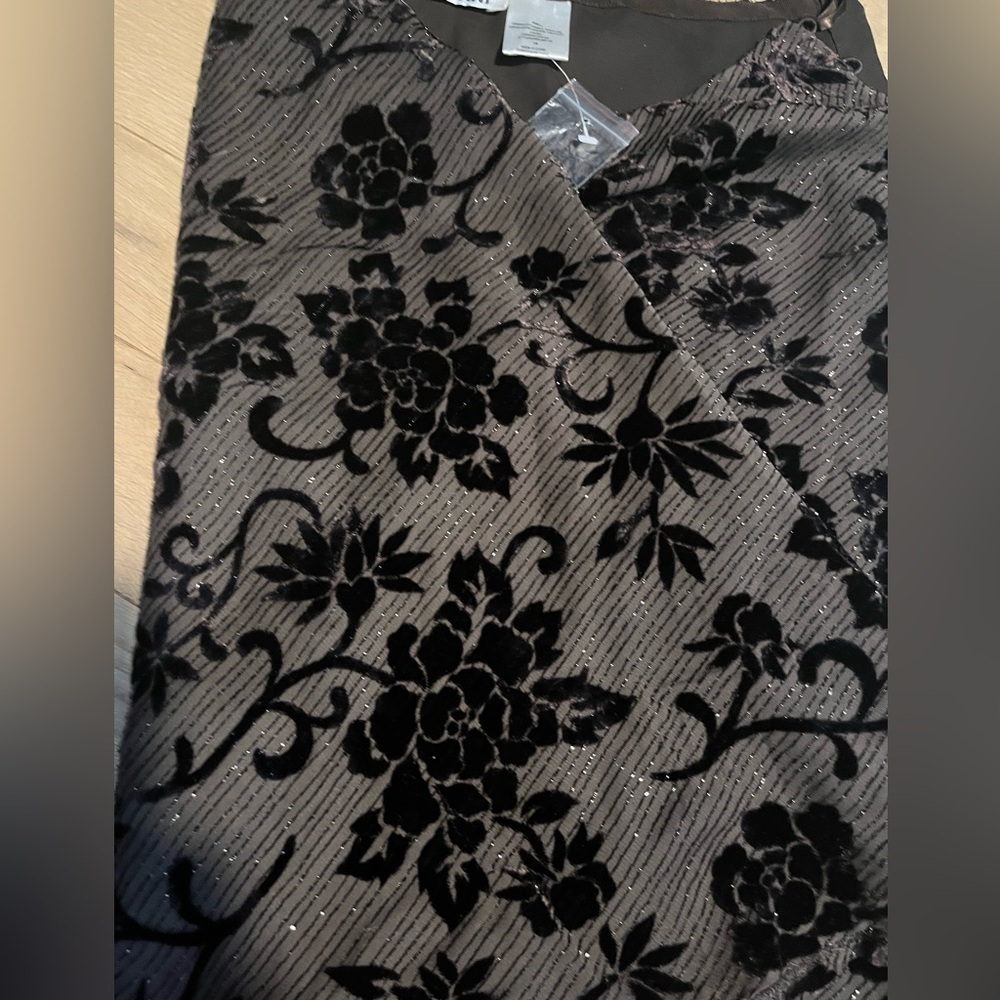Brown Velvet Floral silk skirt blend size by Cassani 7/8 - Picture 9 of 10
